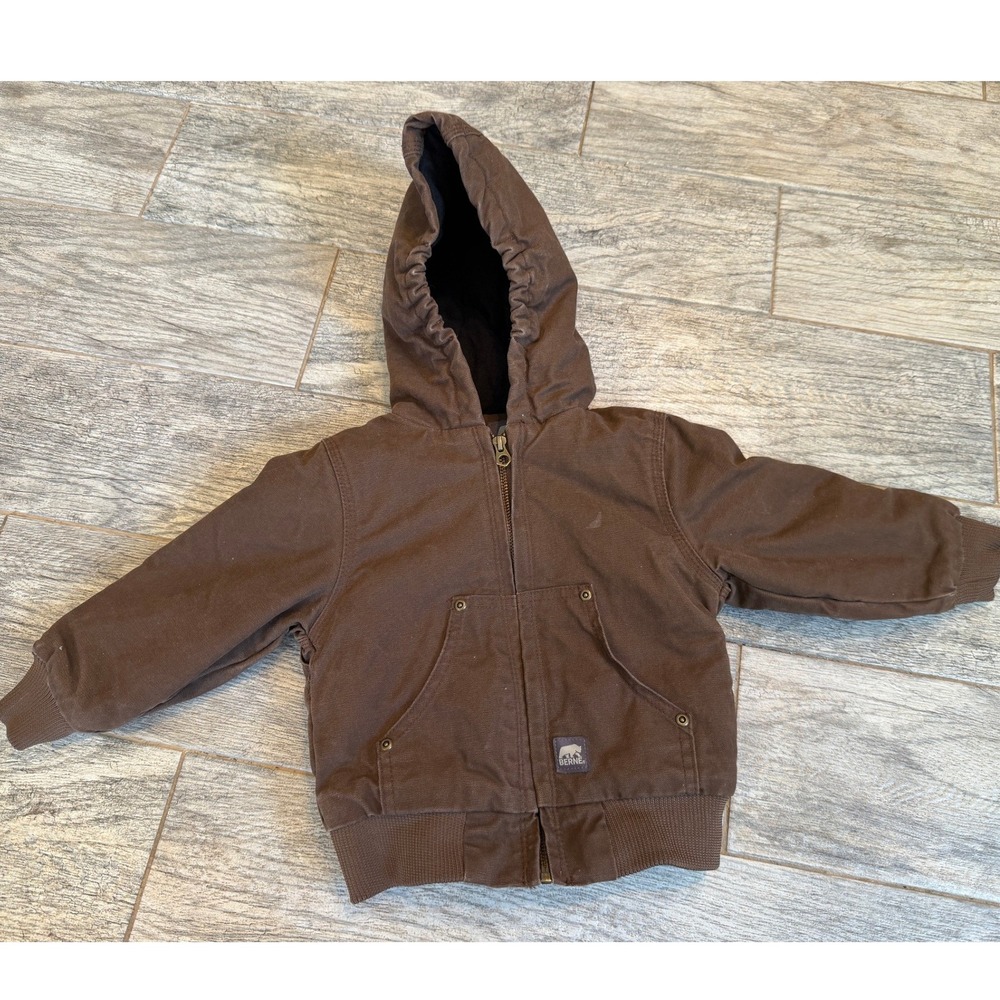 Berne Hooded Canvas Work Jacket 2T Brown BHJ52TBB Insulated Duck Coat Quilted